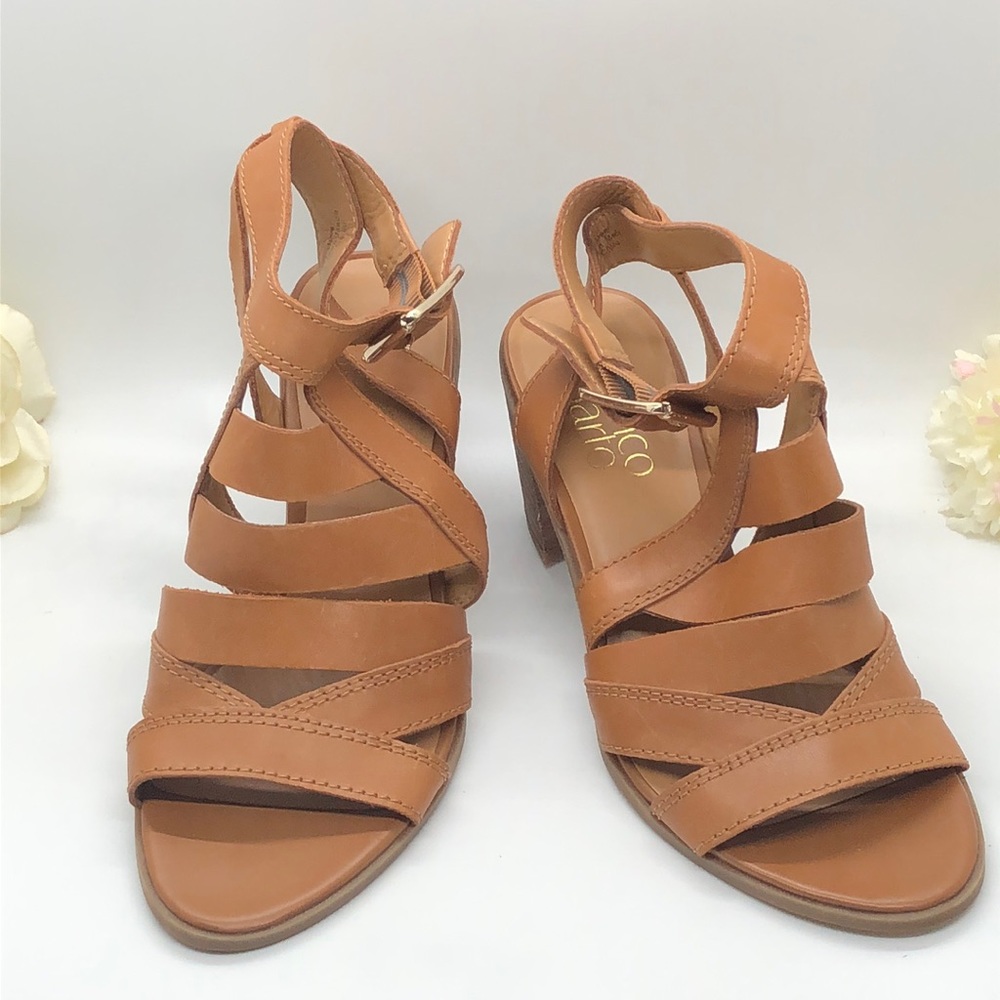 Franco Sarto “Harley” Leather chunk heel ankle sandals